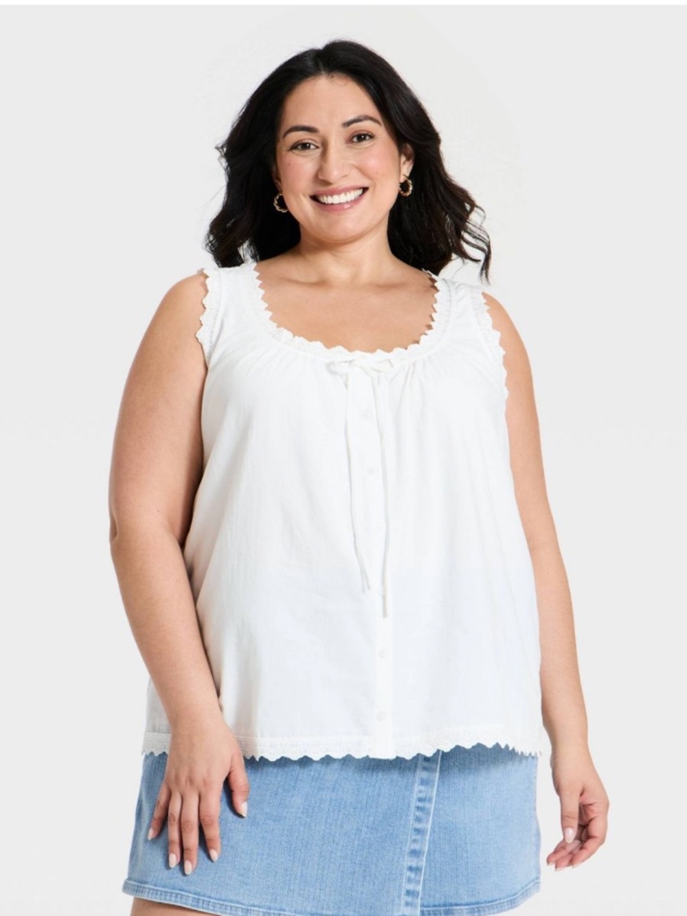 Ava & Viv White Peasant Boho Ruffle Sleeveless Tank Top Blouse Women's XXL NEW